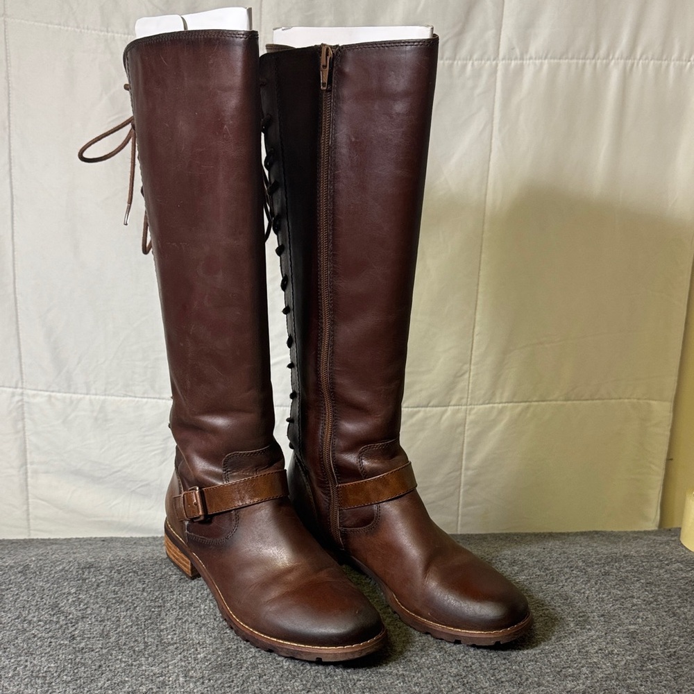 Sofft Brown Tall Leather‎ Lace Up Riding Boots Women’s 8.5M